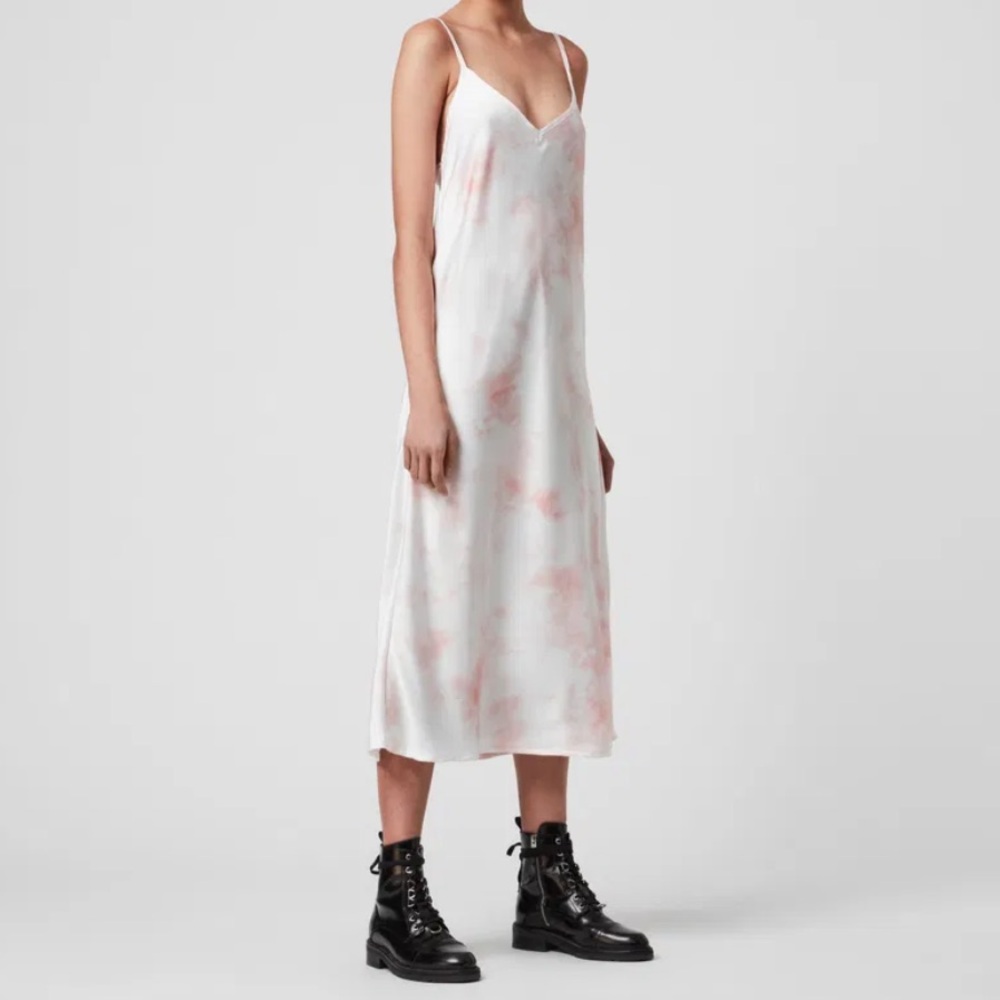 All Saints Tie Dye Benno Pink & White Maxi Slip Dress